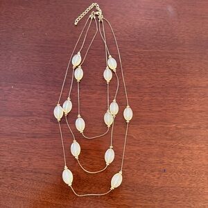 Elegant Gold-Tone Layered Necklace with Oval Yellow Beads and Matching Earrings